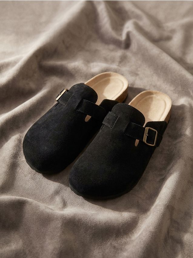 Sinsay - Papuci mule din piele cu cataramă reglabilă - negru