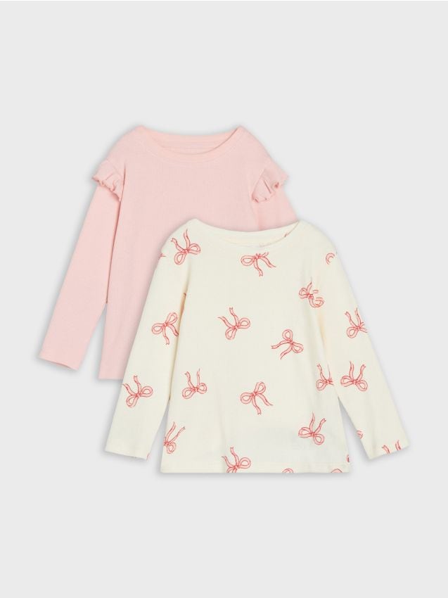 Sinsay - Set 2 tricouri cu mâneci lungi - crem