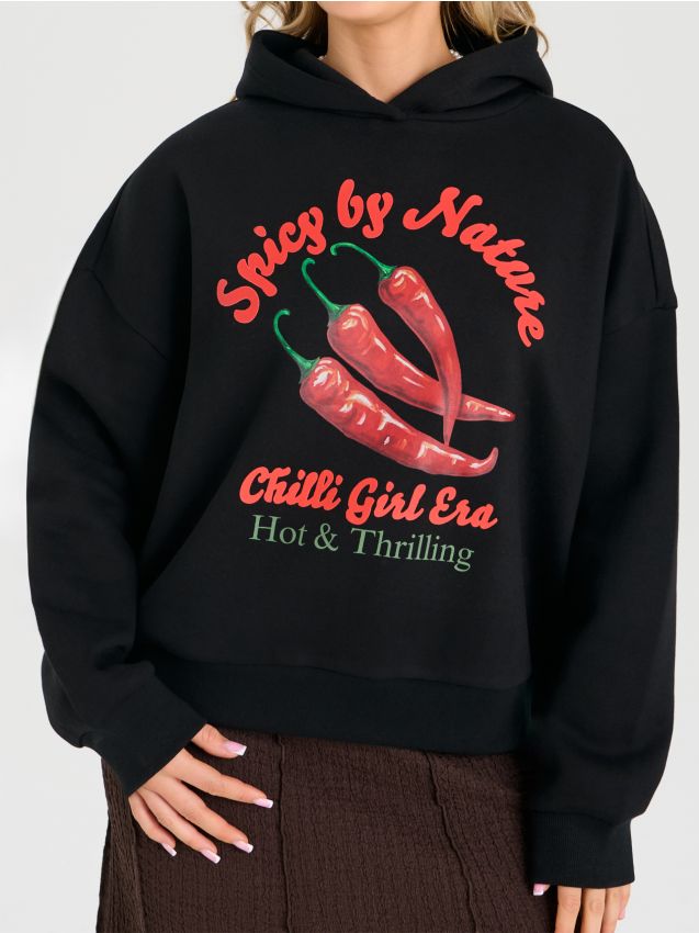 Sinsay - Bluză hanorac cu imprimeu pe spate - negru