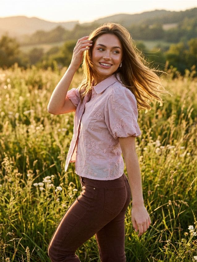 Sinsay - Bawełniana haftowana koszula z bufkami - różowy