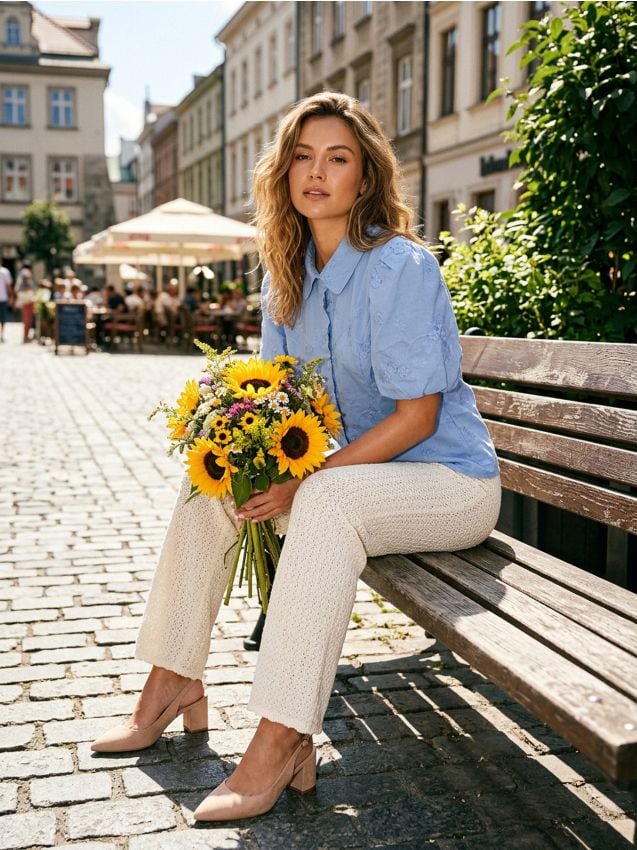 Sinsay - Cămașă din bumbac cu broderie - albastru-pal