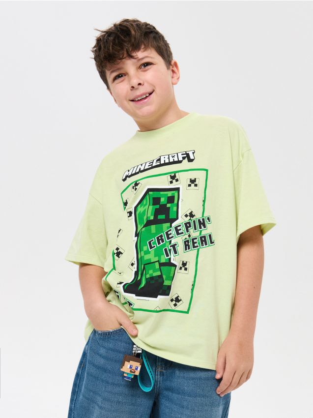 Sinsay - Tricou din bumbac cu imprimeu Minecraft - verde-deschis