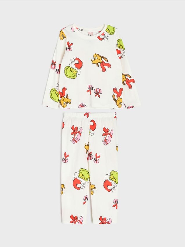 Sinsay - Pijama din bumbac în două piese cu imprimeu Grinch - crem
