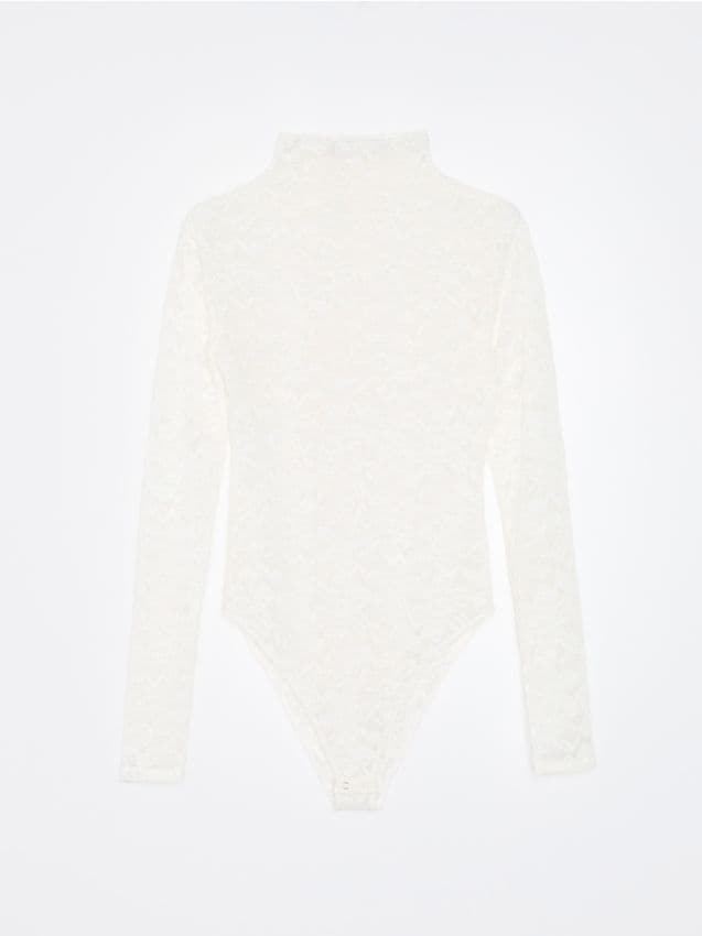 Sinsay - Body cu dantelă și mâneci lungi - crem