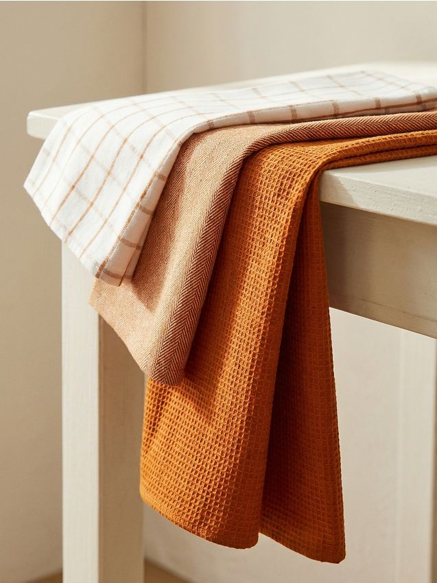 Sinsay - Set de prosoape de bucătărie cu bumbac 3 pack - portocaliu