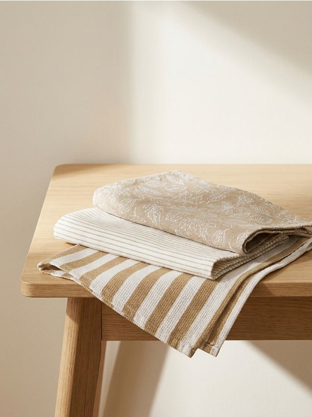 Sinsay - Set de prosoape de bucătărie cu bumbac 3 pack - bej
