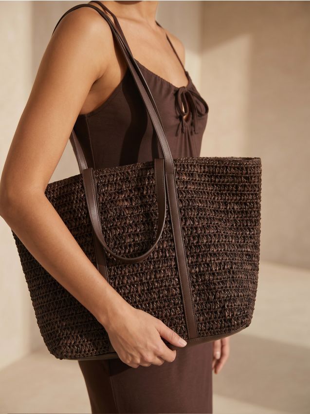 Sinsay - Geantă shopper împletită pentru umăr - maro-închis