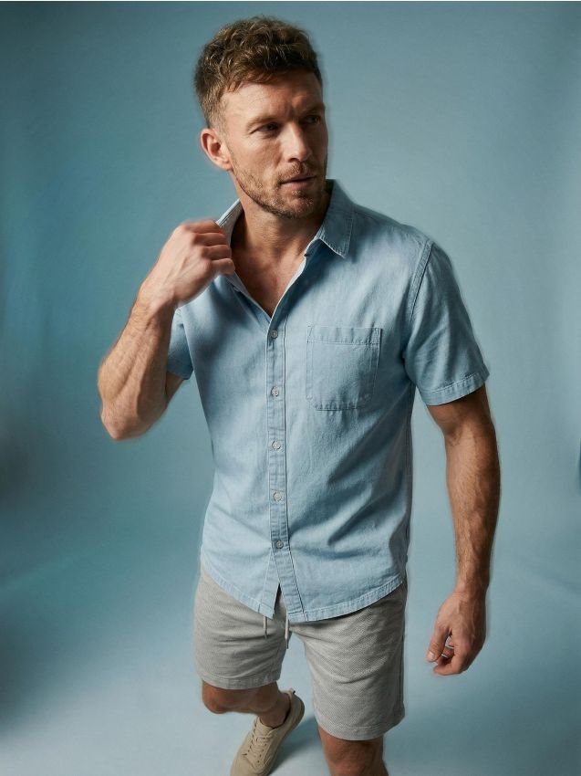 Sinsay - Bawełniana koszula z krótkim rękawem - niebieski