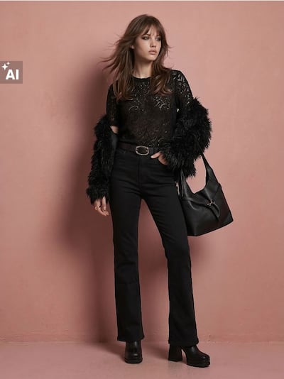 Comfort flare jeans z razporkom na hlačnici
