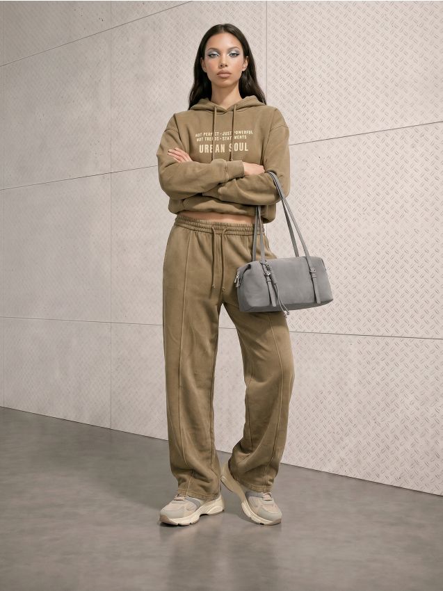 Sinsay - Pantaloni trening wide leg cu cusături și efect de spălare - negru-antracit