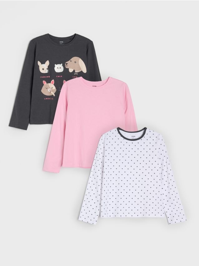 Sinsay - Tricouri din bumbac cu mânecă lungă și motiv animale 3 pack - multicolor
