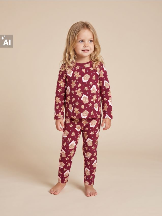 Sinsay - Pijama din bumbac din două piese cu motiv de Crăciun - bordo
