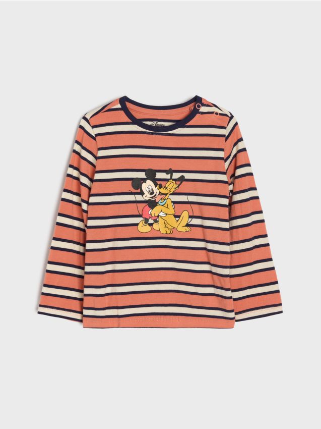 Sinsay - Tricou din bumbac în dungi Mickey Mouse - arămiu