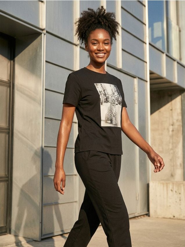 Sinsay - Tricou din bumbac cu imprimeu - gri-închis