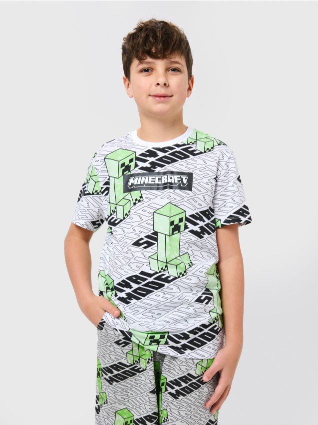 Sinsay - Tricou din bumbac cu mânecă scurtă Minecraft - alb
