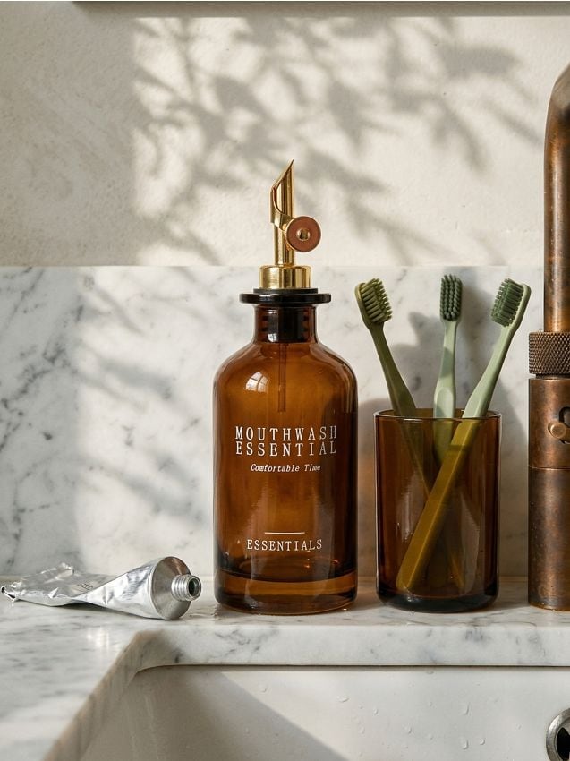 Sinsay - Sticlă de sticlă pentru apă de gură cu dozator - maro