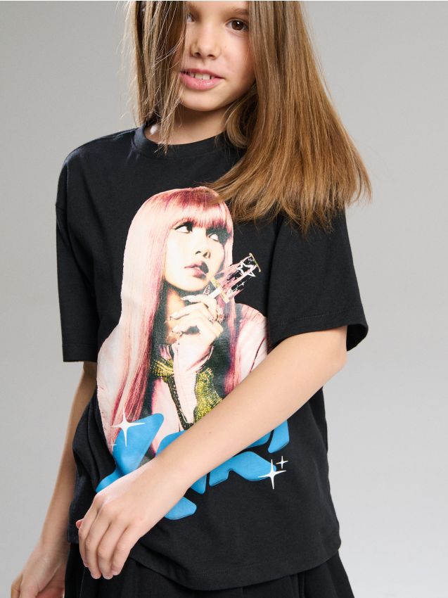 Sinsay - Tricou cu imprimeu Lisa - negru