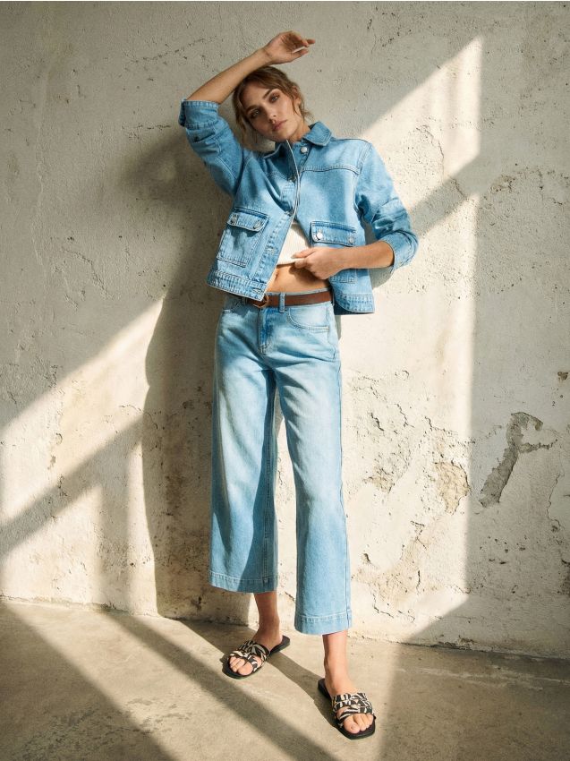 Sinsay - Pantaloni culotte din denim cu curea - albastru