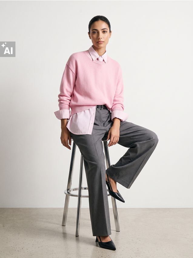Sinsay - Pulover uni din material majoritar viscoză - roz-pastel