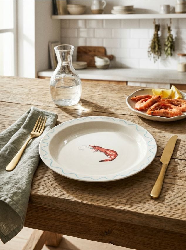 Sinsay - Farfurie ceramică cu motiv marin - albastru-pal