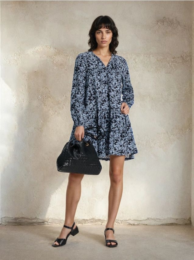 Sinsay - Rochie babydoll cu model cu vâscoză - light blue