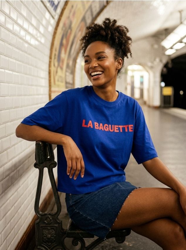 Sinsay - Tricou din bumbac cu inscripție LA BAGUETTE - albastru