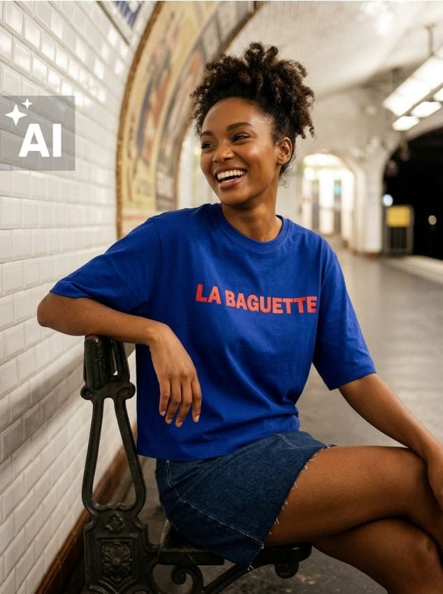 Sinsay - Tricou din bumbac cu inscripție LA BAGUETTE - albastru