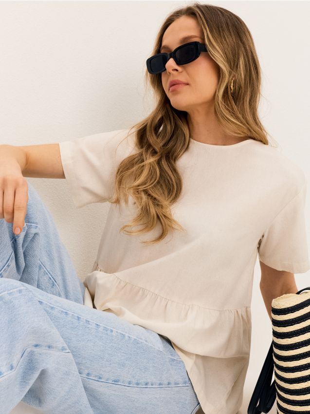 Sinsay - Cămașă cu adaos de in - nude