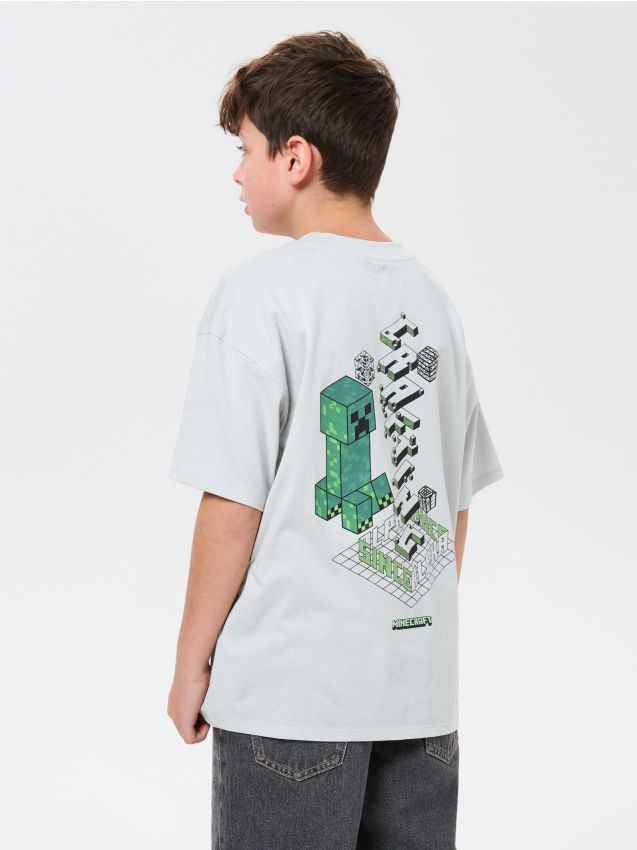 Sinsay - Tricou din bumbac cu imprimeu Minecraft - gri deschis
