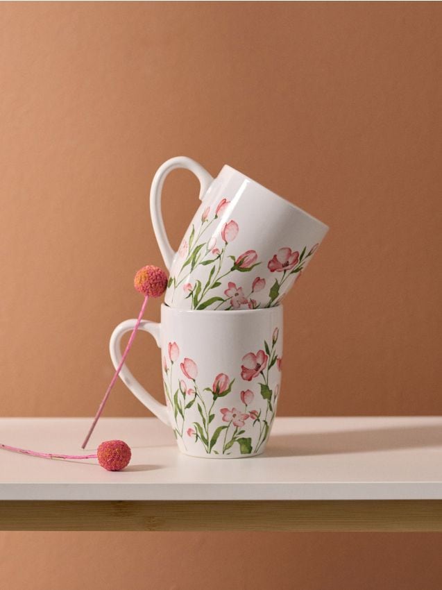 Sinsay - Căni ceramice cu motiv floral 2 pack - roz