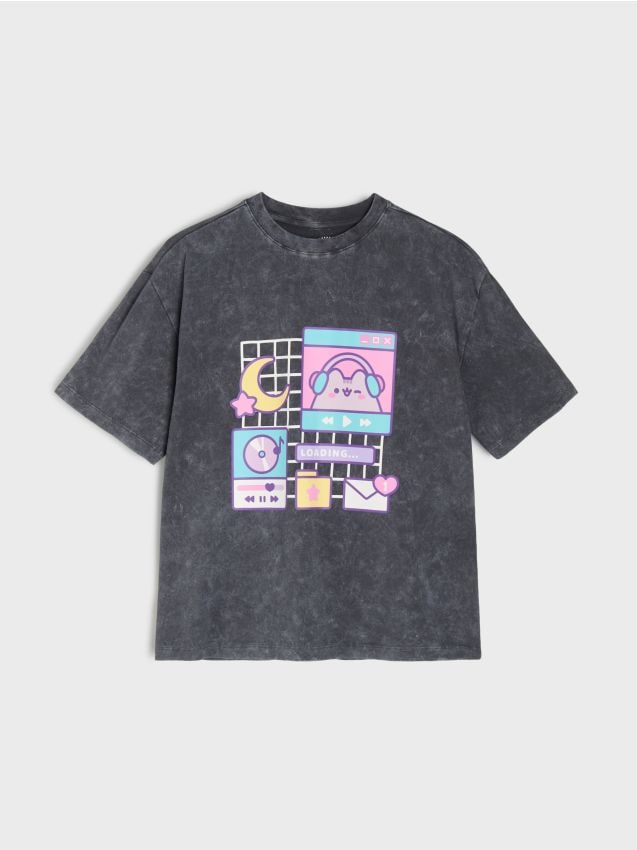 Sinsay - Tricou din bumbac cu imprimeu Pusheen the Cat - gri-închis