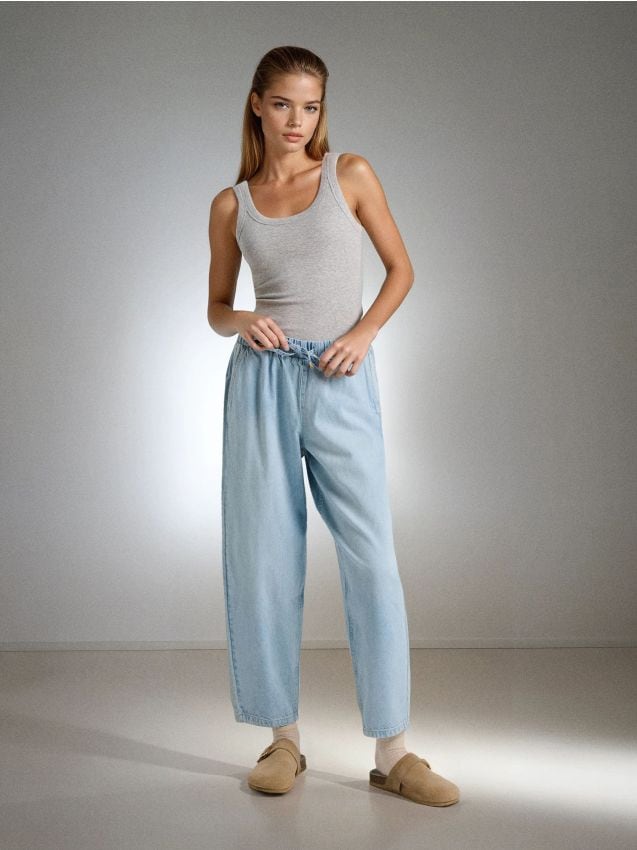 Sinsay - Blugi jogger balloon cu talie elastică - albastru