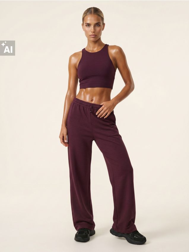 Sinsay - Pantaloni cu croială largă, cu amestec de vâscoză, soft touch Everyday Active - bordo