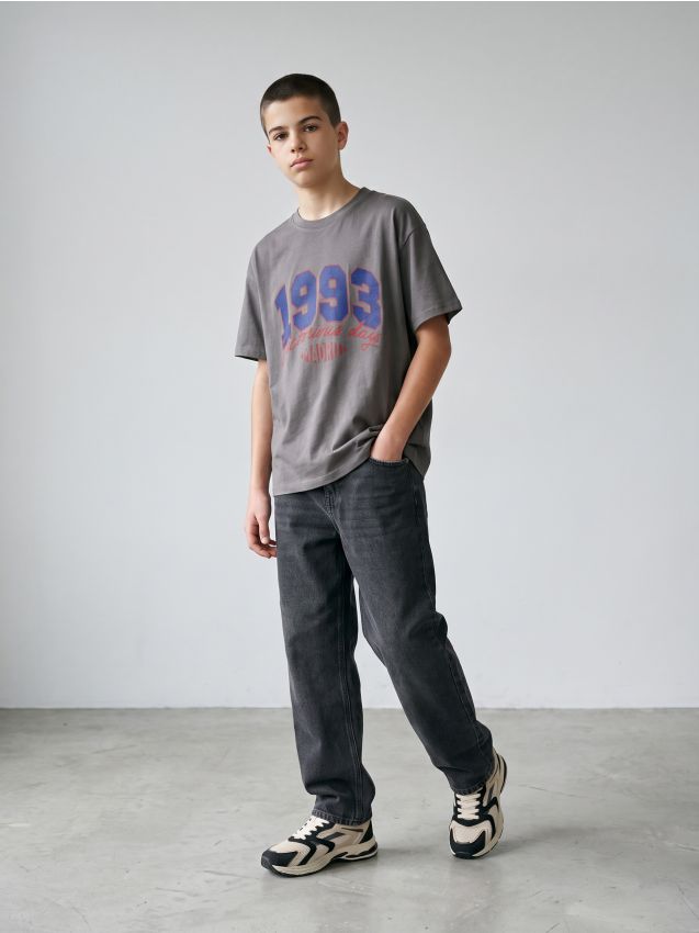 Sinsay - Tricou oversize din bumbac cu imprimeu - bej