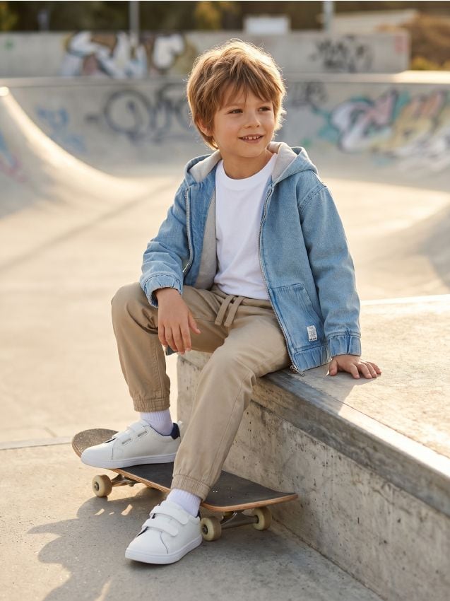 Sinsay - Jachetă din denim cu glugă și căptușeală din fleece - bleumarin
