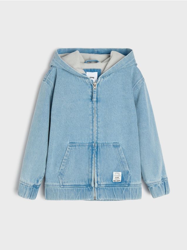 Sinsay - Jachetă din denim cu glugă și căptușeală din fleece - bleumarin