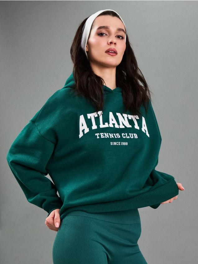 Sinsay - Bawełniana bluza z kapturem - zielony