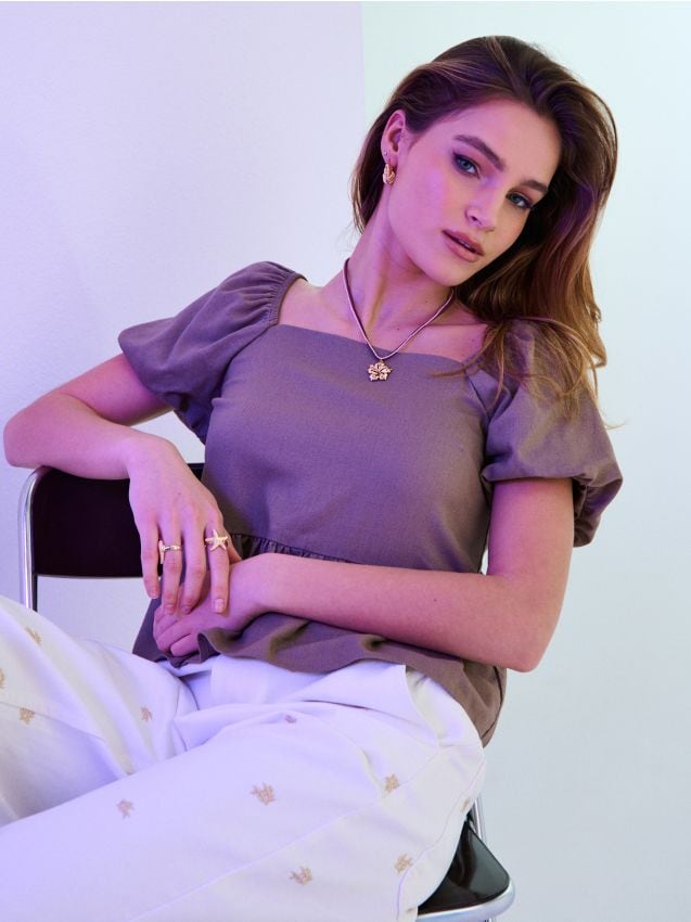 Sinsay - Bluză tip cămașă cu vâscoză și amestec de in - maro-închis