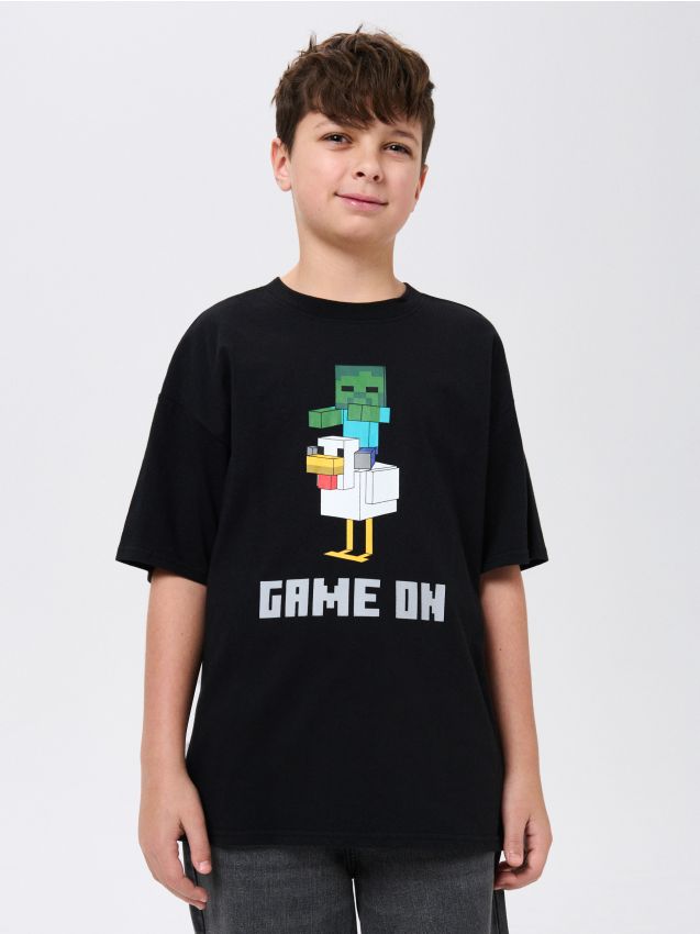 Sinsay - Tricou din bumbac cu imprimeu Minecraft - negru