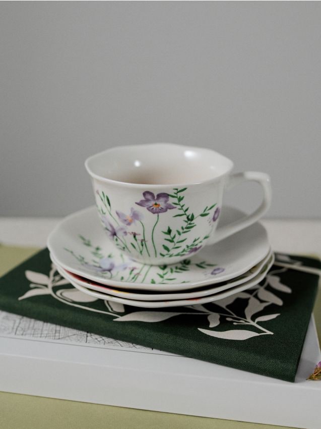 Sinsay - Cană și farfurie cu model floral - lavand