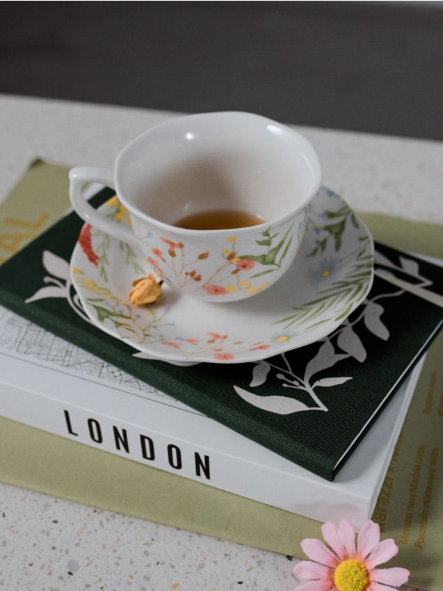 Sinsay - Cană și farfurie cu model floral - verde-deschis