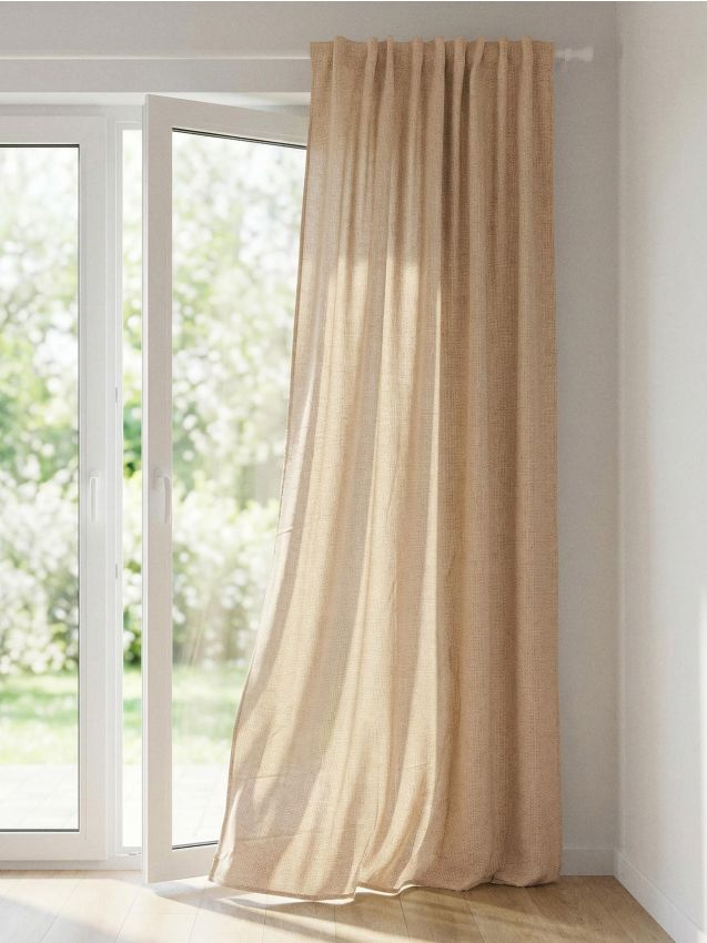 Sinsay - Perdea din material cu aspect de in, pe bandă - bej