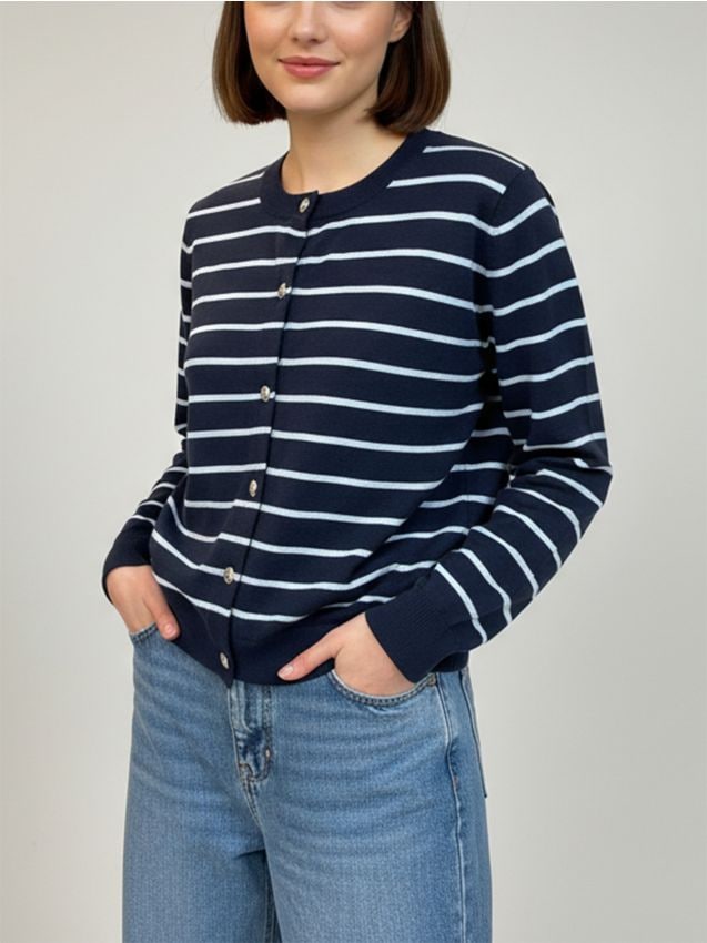 Sinsay - Kardigan z guzikami w paski - granatowy