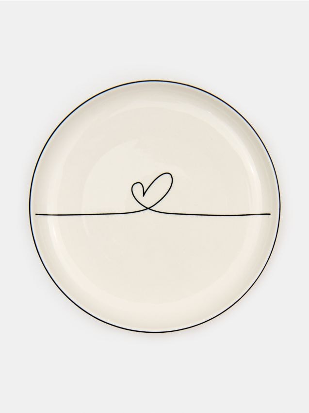 Sinsay - Keramický tanier s potlačou a okrajom - biela