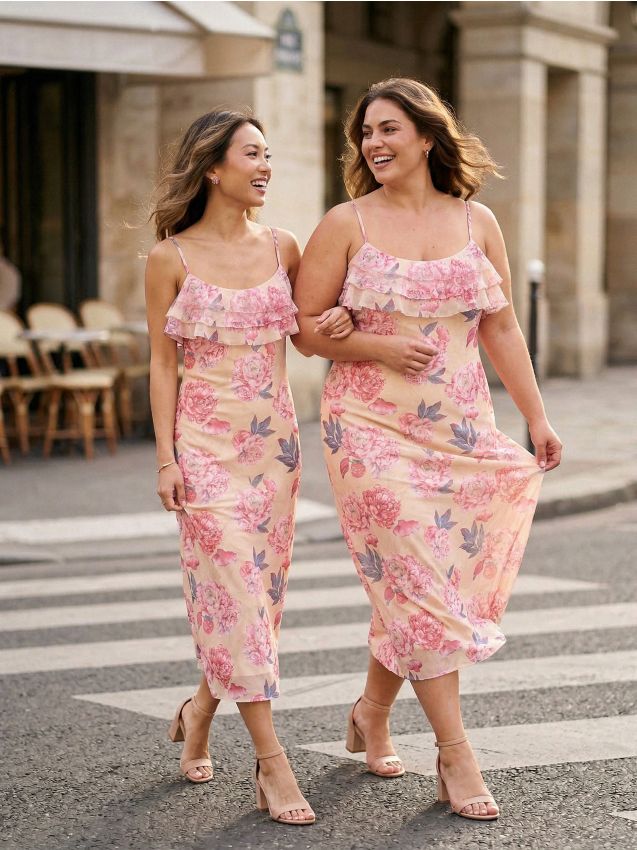 Sinsay - Rochie midi cu bretele cu volan cu imprimeu floral - multicolor