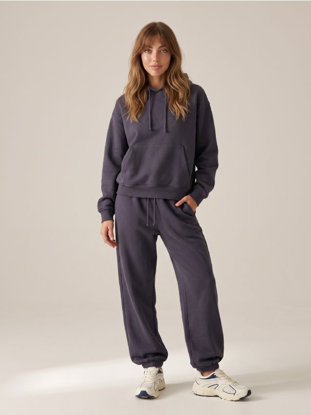 Sinsay - Pantaloni jogger de trening cu broderie - albastru metalizat