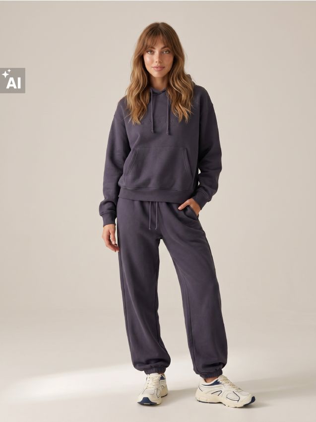 Sinsay - Pantaloni jogger de trening cu broderie - albastru metalizat