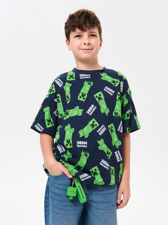 Sinsay - Tricou din bumbac cu model Minecraft - bleumarin