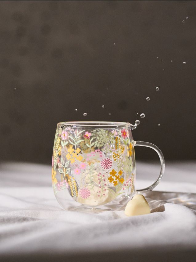 Sinsay - Cană de sticlă cu motiv floral - multicolor