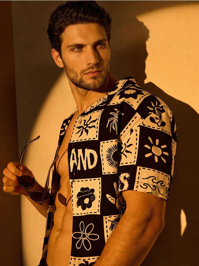 Sinsay - Wzorzysta koszula z wiskozą - czarny